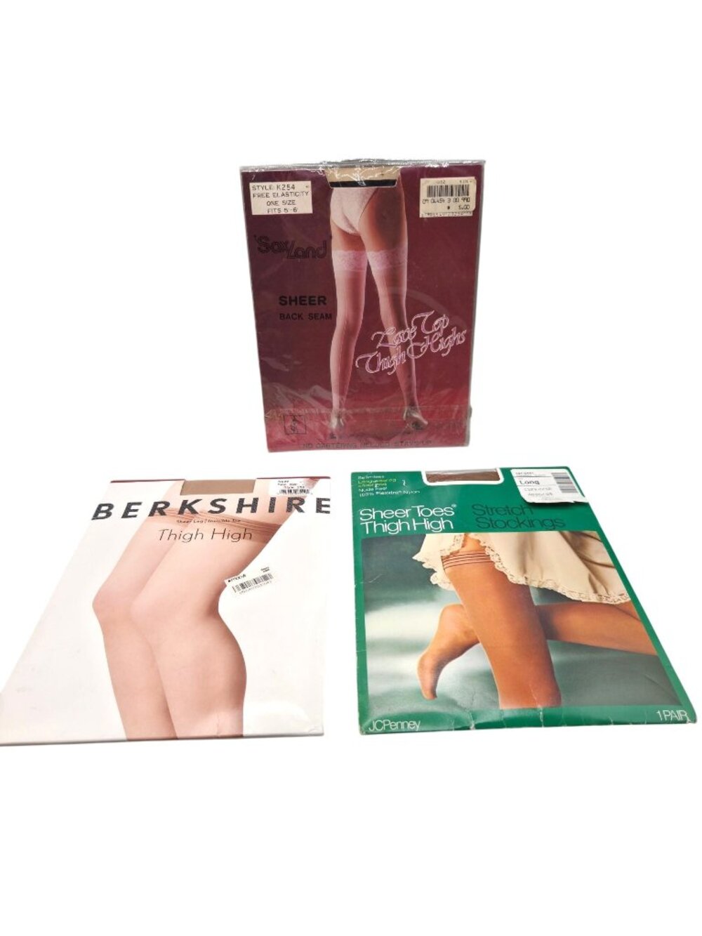 Vintage Thigh High Stockings Sheer Lace Top Hosiery Assorted Brands Lot of 3